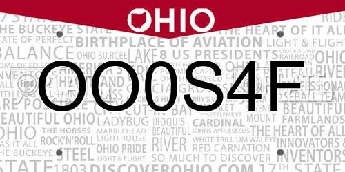 OO0S4F Ohio License Plate
