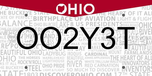 OO2Y3T Ohio License Plate