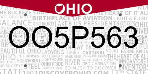 OO5P563 Ohio License Plate