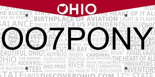OO7PONY Ohio License Plate