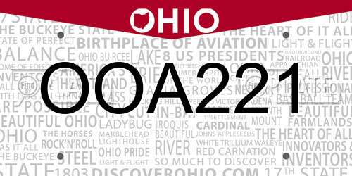 OOA221 Ohio License Plate