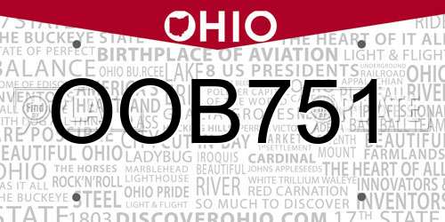 OOB751 Ohio License Plate