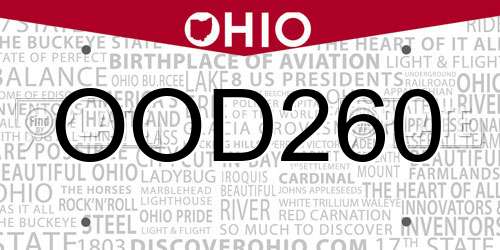 OOD260 Ohio License Plate