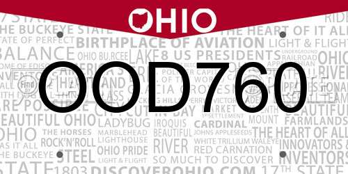 OOD760 Ohio License Plate