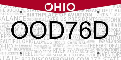 OOD76D Ohio License Plate