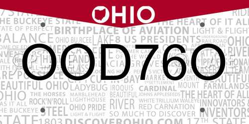 OOD76O Ohio License Plate