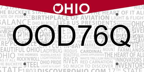 OOD76Q Ohio License Plate