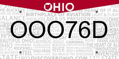 OOO76D Ohio License Plate