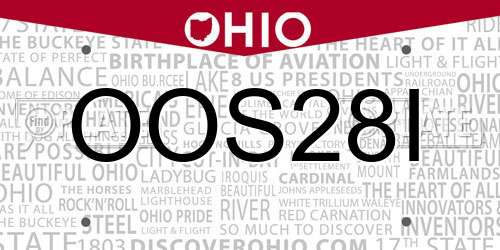 OOS28I Ohio License Plate