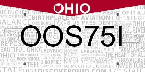 OOS75I Ohio License Plate