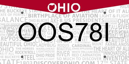 OOS78I Ohio License Plate