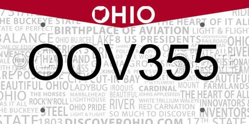 OOV355 Ohio License Plate