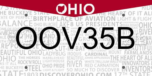 OOV35B Ohio License Plate