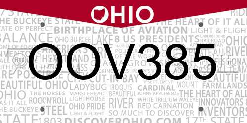 OOV385 Ohio License Plate