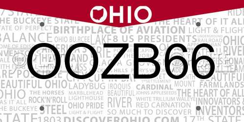 OOZB66 Ohio License Plate