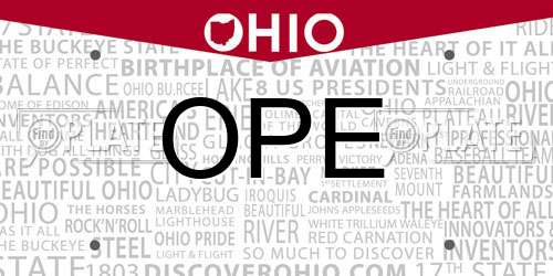 OPE Ohio License Plate