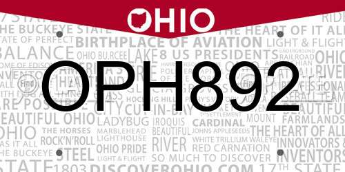OPH892 Ohio License Plate