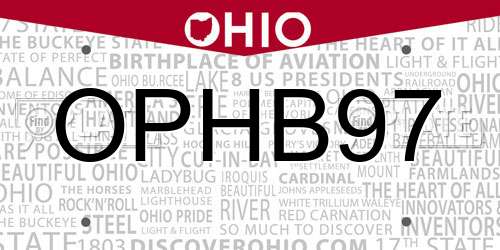 OPHB97 Ohio License Plate