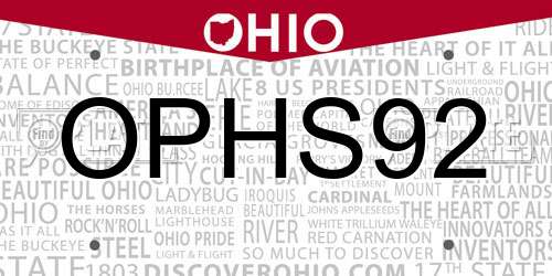 OPHS92 Ohio License Plate
