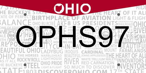 OPHS97 Ohio License Plate