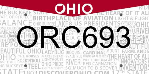 ORC693 Ohio License Plate
