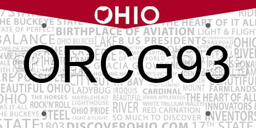 ORCG93 Ohio License Plate