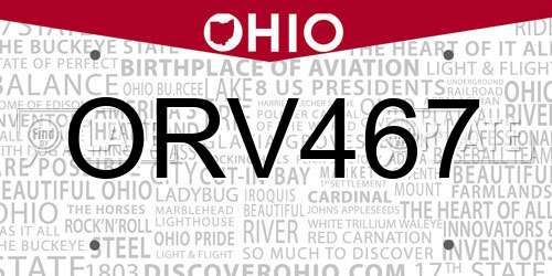 ORV467 Ohio License Plate