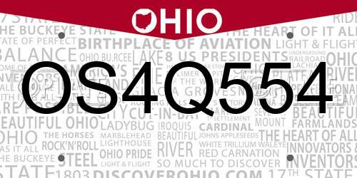 OS4Q554 Ohio License Plate