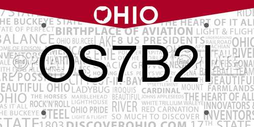 OS7B2I Ohio License Plate