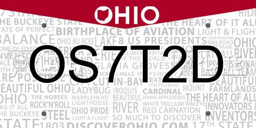 OS7T2D Ohio License Plate