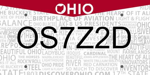 OS7Z2D Ohio License Plate