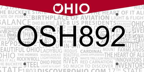 OSH892 Ohio License Plate