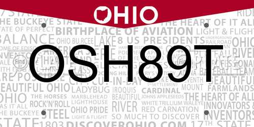 OSH89T Ohio License Plate