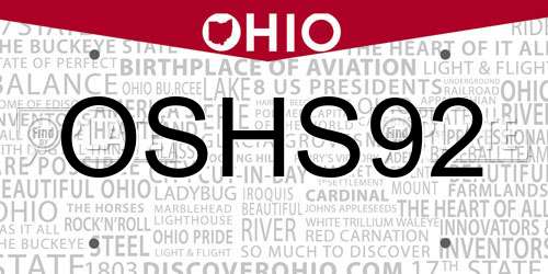 OSHS92 Ohio License Plate