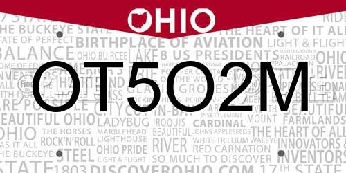 OT5O2M Ohio License Plate