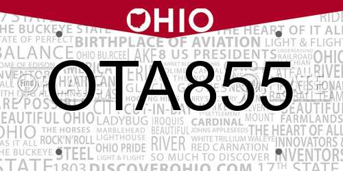 OTA855 Ohio License Plate