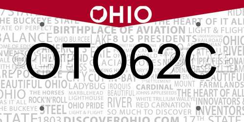 OTO62C Ohio License Plate