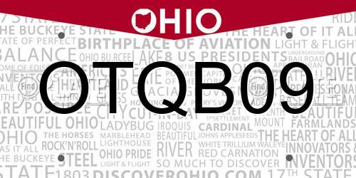 OTQB09 Ohio License Plate