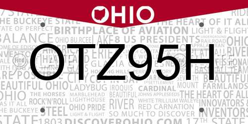 OTZ95H Ohio License Plate