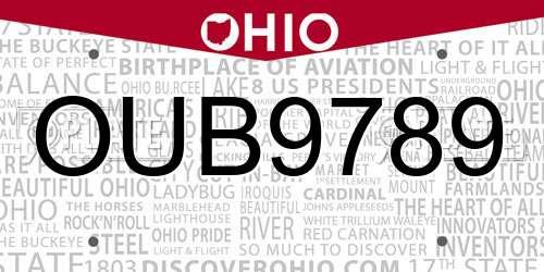 OUB9789 Ohio License Plate
