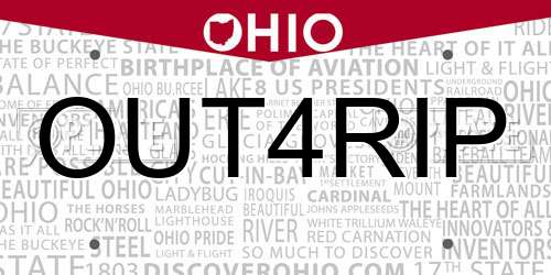 OUT4RIP Ohio License Plate