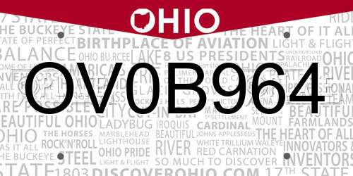 OV0B964 Ohio License Plate