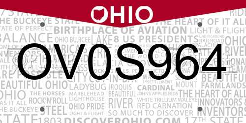 OV0S964 Ohio License Plate