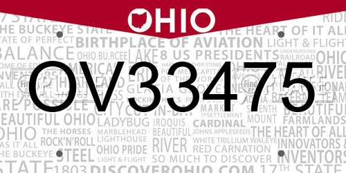 OV33475 Ohio License Plate