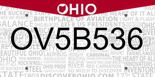 OV5B536 Ohio License Plate