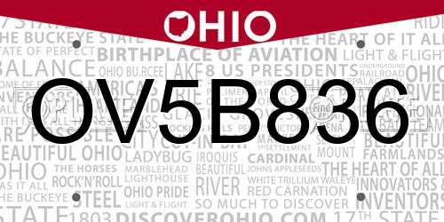 OV5B836 Ohio License Plate