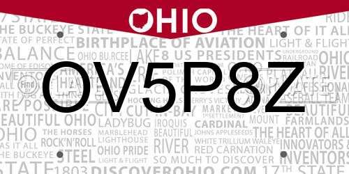 OV5P8Z Ohio License Plate