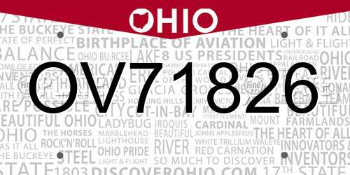 OV71826 Ohio License Plate