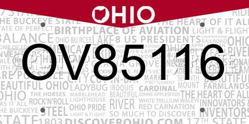 OV85116 Ohio License Plate