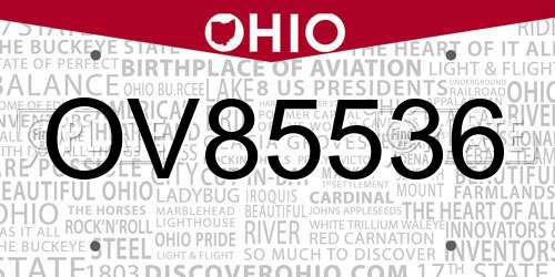 OV85536 Ohio License Plate